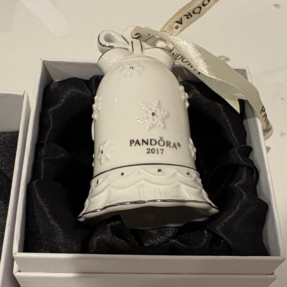 Pandora Ornament Cream Ceramic Bell with Ribbon